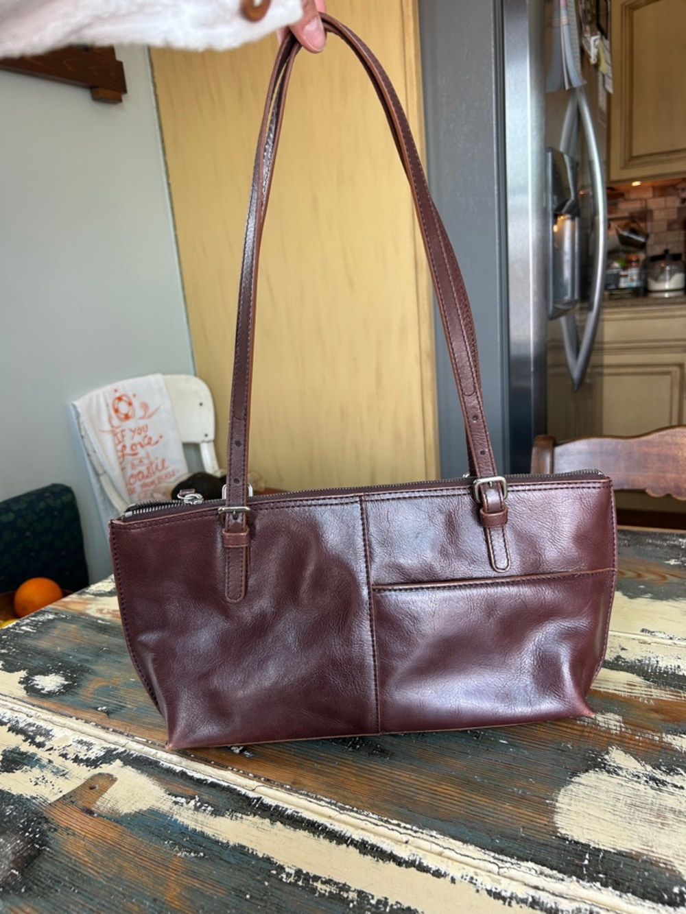 Classic Women's Leather Shoulder Bag in Dark Brown